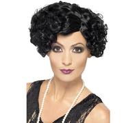 Smiffys 20s Flirty Flapper Wig, Black Short and Wavy, 1920's Razzle Fancy Dress, 1920s Dress Up Wigs Halloween