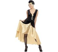 Smiffys 20s Gatsby Girl Costume, Black Dress, Hat and Pearl Necklace, 1920's Razzle Fancy Dress, 1920s Dress Up Stock Type R & O