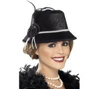 Smiffy's 1920's Hat With Beads And Flower - Black - 20s 1920s Fancy Dress - hat 20s 1920s fancy dress ladies womens black flapper one size