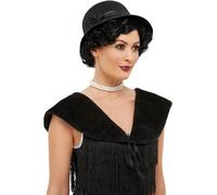 Smiffys 20s Instant Kit, Black with Hat & Faux Fur Stole, 1920's Razzle Fancy Dress, 1920s Dress Up Accessories