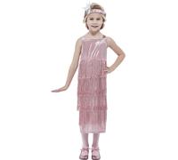 Smiffys 20s Pink Flapper Costume Dress & Headband, Girls Fancy Dress, 1920s Dress Up Costumes