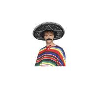 Smiffys Deluxe Authentic Sombrero, Black with Silver Braiding, Cowboys and Indians Fancy Dress, Mexican Dress Up Hats