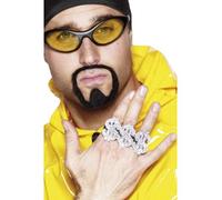 Smiffys 3 in 1 Dollar Rapper Ring, Silver , 1970's Disco Fancy Dress, 1970s Disco Dress Up Jewellery