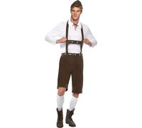 Smiffys 30286 Bavarian Man Costume Leather Pants Shorts with Braces Top and Hat,