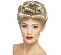 Smiffys 40s Vintage Wig, Blonde with Curls, 1940's Wartime Fancy Dress, 1940s Dress Up Wigs