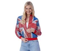 Smiffys 42333XS Union Sequin Bomber Jacket, England British Womens Top, UK 4-6