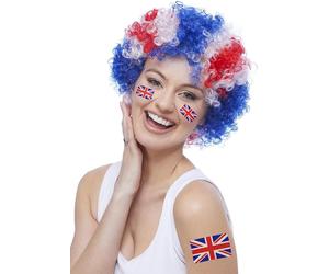 Smiffys 42346 Union Jack Afro Wig, Unisex Adult, Red, Blue & White, One Size