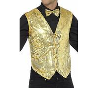 Smiffys Sequin Waistcoat, Gold , Party & Carnival Fancy Dress, Party Dress Up Costumes Halloween, World Book Day