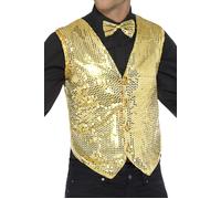 Smiffys 42937S Sequin Waistcoat, Gold, S - Size 34"-36"
