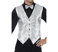 Smiffys 42938S Sequin Waistcoat , Silver, S - Size 34-36