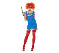 Smiffys 42947L Officially Licensed Chucky Costume, Women, Blue, L-UK Size 16-18