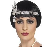 Smiffys Flapper Jewel Headband, Silver, 1920's Razzle Fancy Dress, Adult Dress Up Accessories