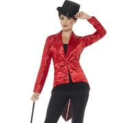 Red Sequin Tailcoat Ladies Fancy Dress Cabaret Showgirl Blazer Womens Costume