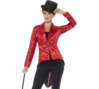 Smiffys 46958 Ladies Sequin Tailcoat Jacket, Red, M - UK Size 12-14