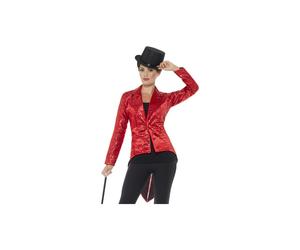 Smiffy's 46958m Red Ladies Sequin Tailcoat Jacket - sequin tailcoat ladies fancy dress cabaret costume carnival circus adults jacket red showgirl