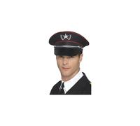 Smiffys Deluxe Military Hat, Black with Elastic Inner Rim, Land, Sea and Air Forces Fancy Dress, Adult Dress Up Hats