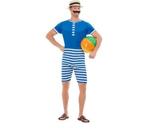 Smiffys 50726L 20s Bathing Suit Costume, Men, Blue White