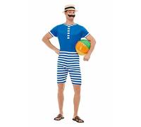 Smiffys 50726XL 20s Bathing Suit Costume, Men, Blue & White, XL-Size 46"-48"