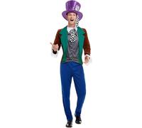 Smiffys Mad Hatter Costume, Multi-Coloured with Jacket, Trousers & Hat, Fairytale, Wings and Wands Fancy Fancy Dress, Adult Dress Up Costumes