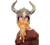 Smiffys Viking Helmet, Gold with Beard, Historical Fancy Dress, Viking Dress Up Hats