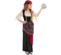 Smiffys Deluxe Fortune Teller Costume, Multi-Coloured with Dress & Headscarf, Girls Fancy Dress, Witch Dress Up Costumes, World Book Day