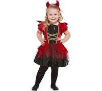 Smiffys Toddler Devil Costume, Red with Dress, Wings & Headband, Halloween Child Fancy Dress, Devil Dress Up Costumes