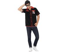 Smiffy's Adult Men's 50's Bowling Shirt With Strike It Lucky Motifs, Rockin' - shirt mens fancy dress bowling 50s 1950s costume rock roll new adult