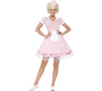 Smiffys 50s Diner Girl Costume, Pink with Dress & Mini Hat, 1950's Rock'n'Rolla Fancy Dress, 1950s Dress Up Costumes