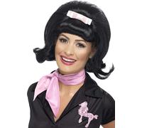 Smiffys 50's Flicked Beehive Bob with Ribbon Bow - Black