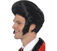Black Elvis 50's Quiff King Wig With Sideburns Fancy Dress Wig