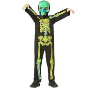 Smiffys 56431L Neon Skeleton Glow in The Dark Costume, Boys, Green Black, L-Ag