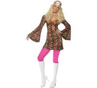 Peace Hippie Ladies Fancy Dress 60s 70s Hippy 1960s Womens Costume Outfit New