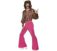 Smiffys 60s CND Slack Suit Costume, Pink with Top and Trousers, 1960's Groovy Fancy Dress, 1960s Dress Up Costumes