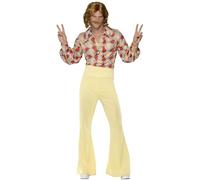 Smiffy's Adult Men's 1960's Groovy Guy Costume, Shirt And High Waisted Flared - groovy guy costume mens fancy dress 1960s hippie outfit adult 70s