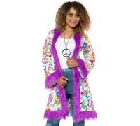 Smiffys 60s Groovy Hippie Coat, Multi-Coloured with Fur Trim, 1960's Groovy Fancy Dress, Adult Dress Up Costumes