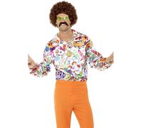 Smiffy's 44910l 60's Groovy Shirt (large) - mens fancy dress shirt 1960s hippy costume 1970s disco satin saturday night