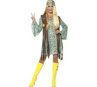 Multi Colours Ladies 60's Hippie Chick Fancy Dress Costume. - 60s hippie fancy dress costume womens hippy ladies 70s chick adult groovy 1960s retro