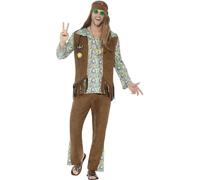 Smiffys 60s Hippie Costume, with Trousers, Top, Waistcoat, Medallion & Headband, 1960's Groovy Fancy Dress, 1960s Dress Up Costumes