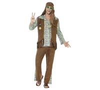 Smiffy's Men's 60's Hippie - Adult Costume Trousers, Top, Waistcoat, Medallion, - hippie mens fancy dress costume hippy 60s outfit adults 70s womens