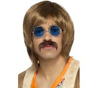 Adult 1960s Hippie Wig, Glasses & Tash Icon Fancy Dress Party Kit