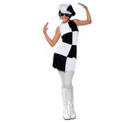 Smiffys 60s Party Girl Costume, Black & White, L - UK Size 16-18