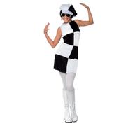 Swinging 60S 70S Hippy Party Girl Costume Ladies Womens Fancy Dress 12-14