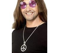 Smiffys '60s Peace Sign Hippie Medallion, Silver with 44cm Chain, 1960's Groovy Fancy Dress, 1960s Dress Up Jewellery