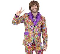 Smiffys 60s Rainbow Peace Jacket for Men, Multi-Coloured Psychedelic Hippie Blazer with Retro 1960s Peace and Love Print, Ideal Fancy Dress Costume for Festivals, Parties, Hippie Dress Up, Large