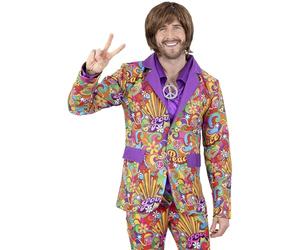 Smiffys 60s Rainbow Peace Jacket for Men, Multi-Coloured Psychedelic Hippie Blazer with Retro 1960s Peace and Love Print, Ideal Fancy Dress Costume for Festivals, Parties, Hippie Dress Up