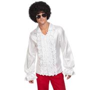Smiffys 60s Ruffled Shirt, White, 1960's Groovy Fancy Dress, 1960s Dress Up Costumes