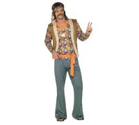 Smiffys 60s Singer Costume, Male, Multi-Coloured Top, Waiscoat, Trousers, Belt & Headband, 1960's Groovy Fancy Dress, Adult Dress Up Costumes Halloween