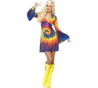 Smiffy's Adult Women's 1960's Tie Dye Costume, Dress, 60's Groovy Baby, Serious -