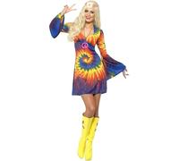 Smiffys 60s Tie Dye Costume, Psychedelic with Dress, 1960's Groovy Fancy Dress, 1960s Dress Up Costumes Halloween