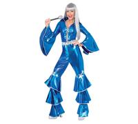 Smiffys 70s Dancing Dream Costume Blue with Lace Up Jumpsuit 1970 s Disco Fancy